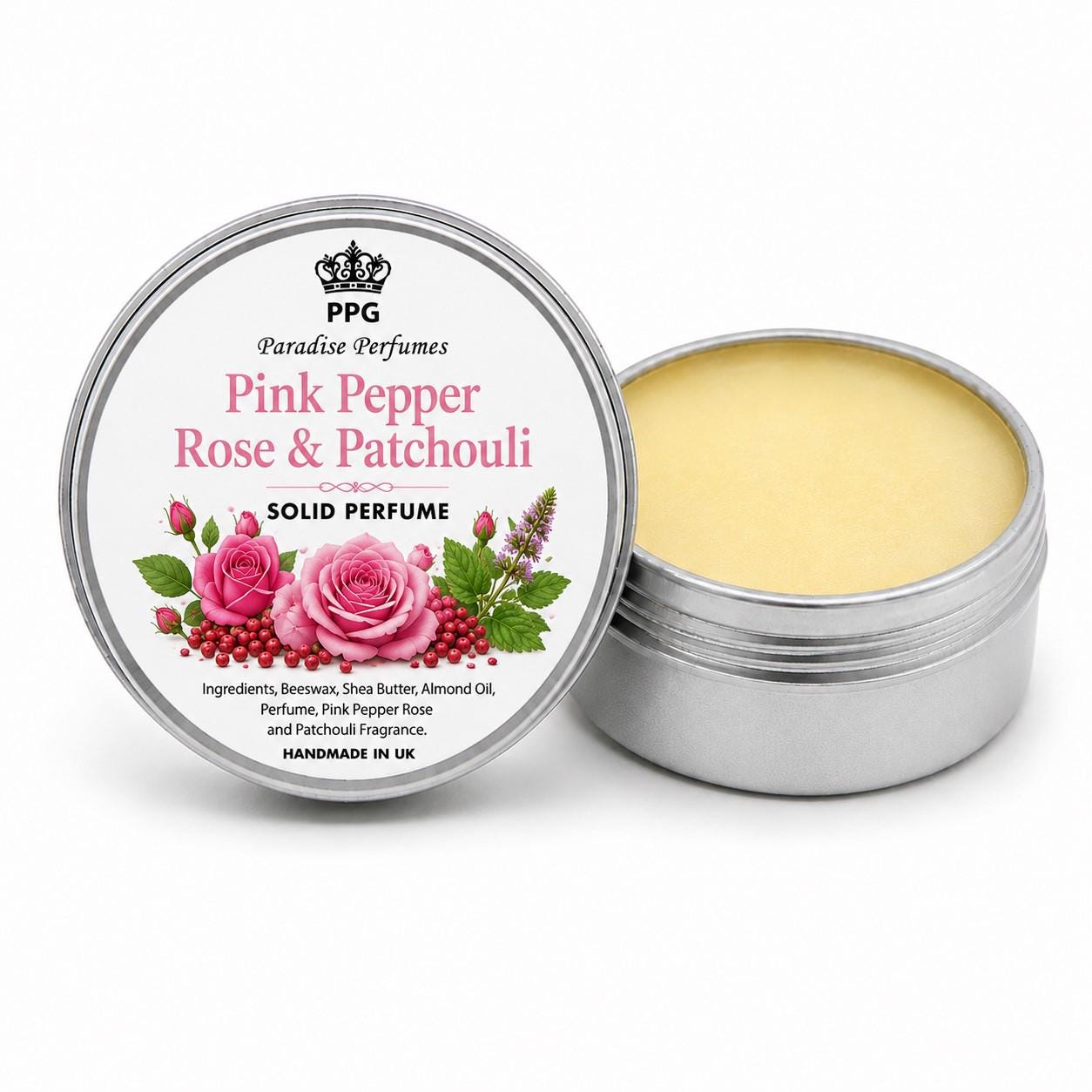 Pink Pepper Rose & Patchouli Solid Perfume Balm: Handmade Cruelty-Free Fragrance (15ml)