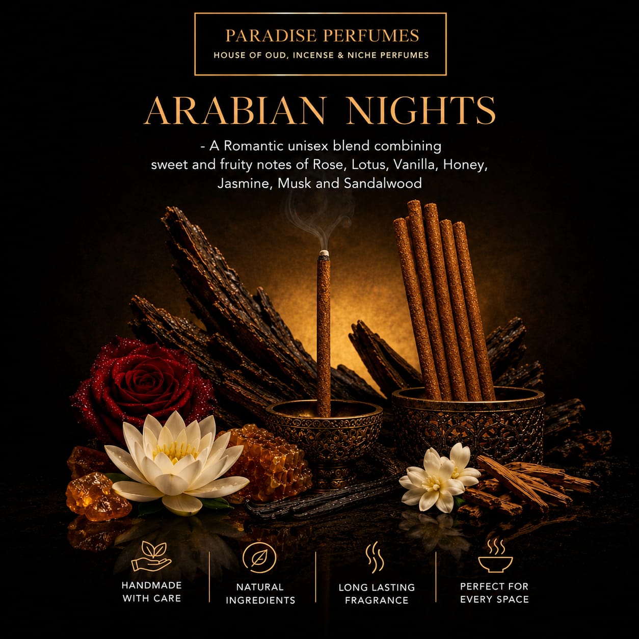 Handmade Arabian Incense Dhoop Sticks: Natural Fragrance, Charcoal Free