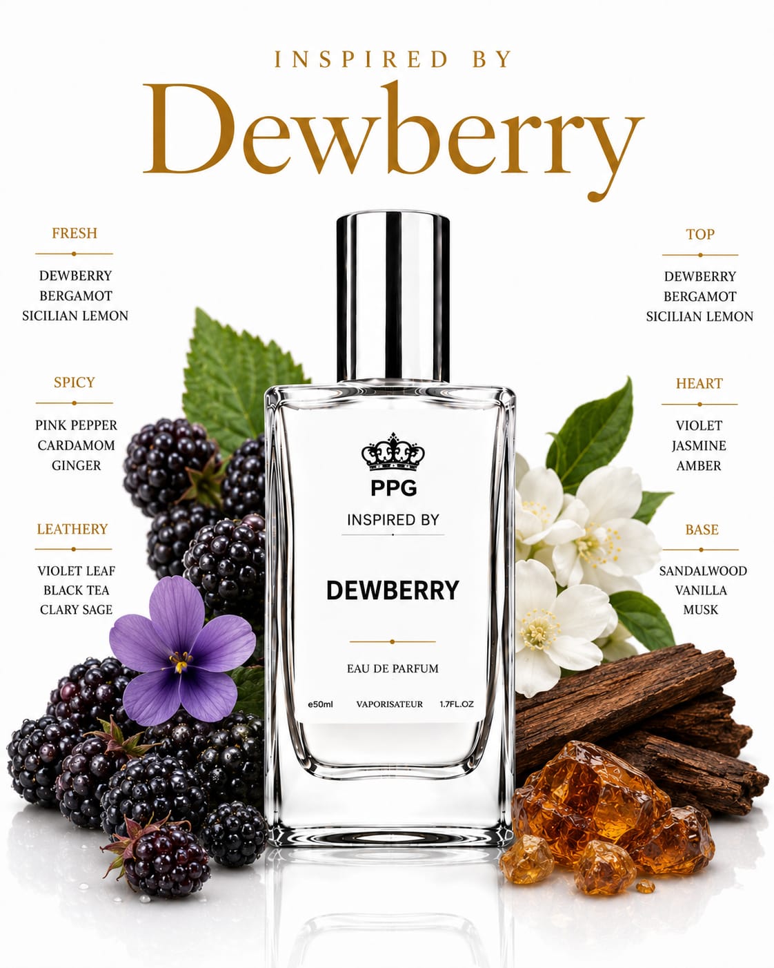 Dewberry Perfume Spray: Floral Fruity Scent, Vegan EDP 50ml