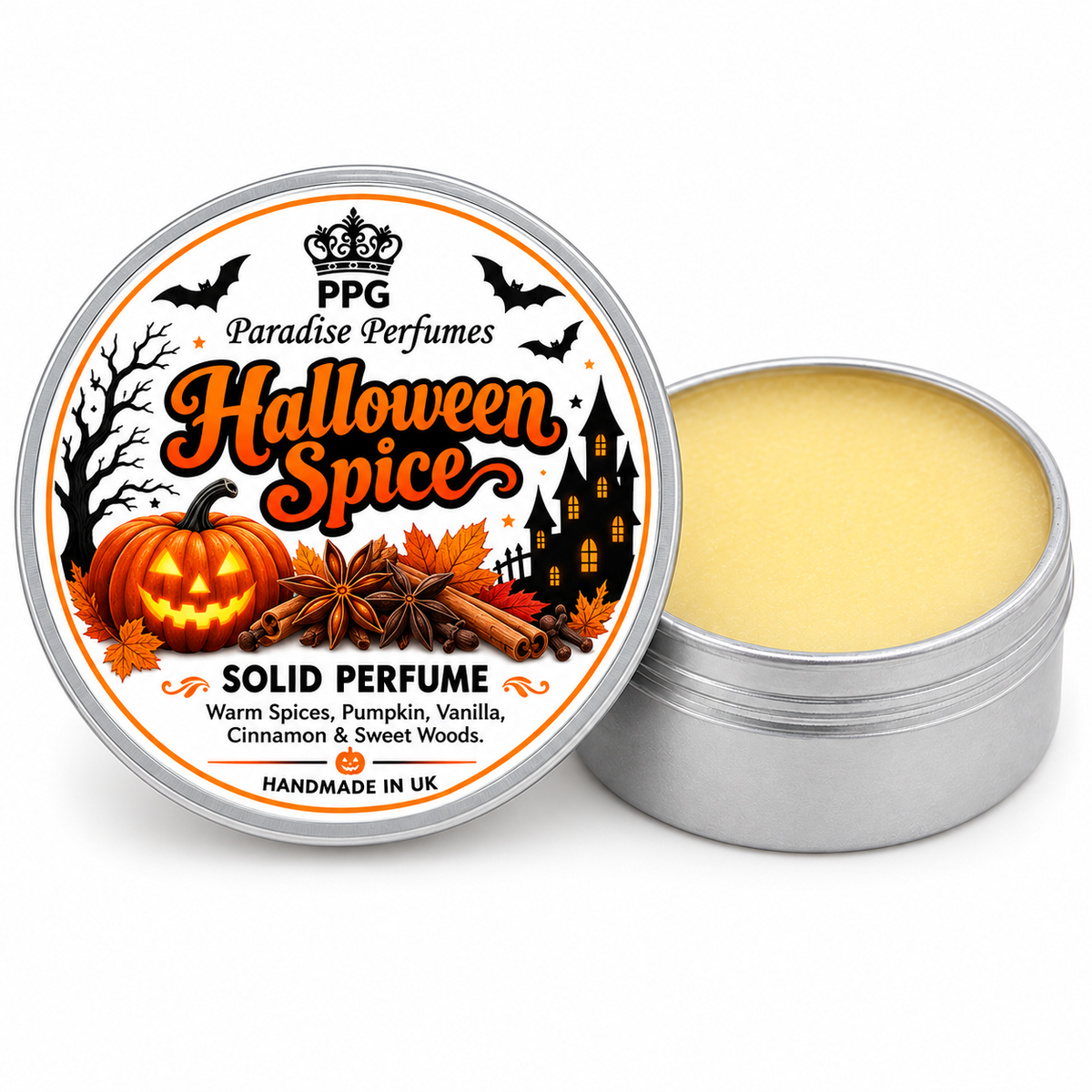 Halloween Spice Solid Perfume, Sweet Orange Cinnamon Clove Nutmeg Musk, Autumn Perfume Balm Fragrance 15ml