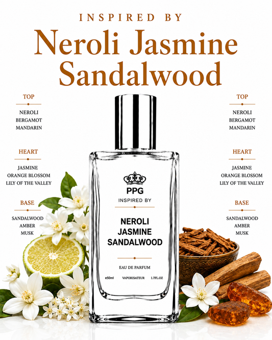 Neroli Jasmine & Sandalwood Perfume Spray: Rich Fresh Citrus Woody Scent, Vegan EDP 50ml