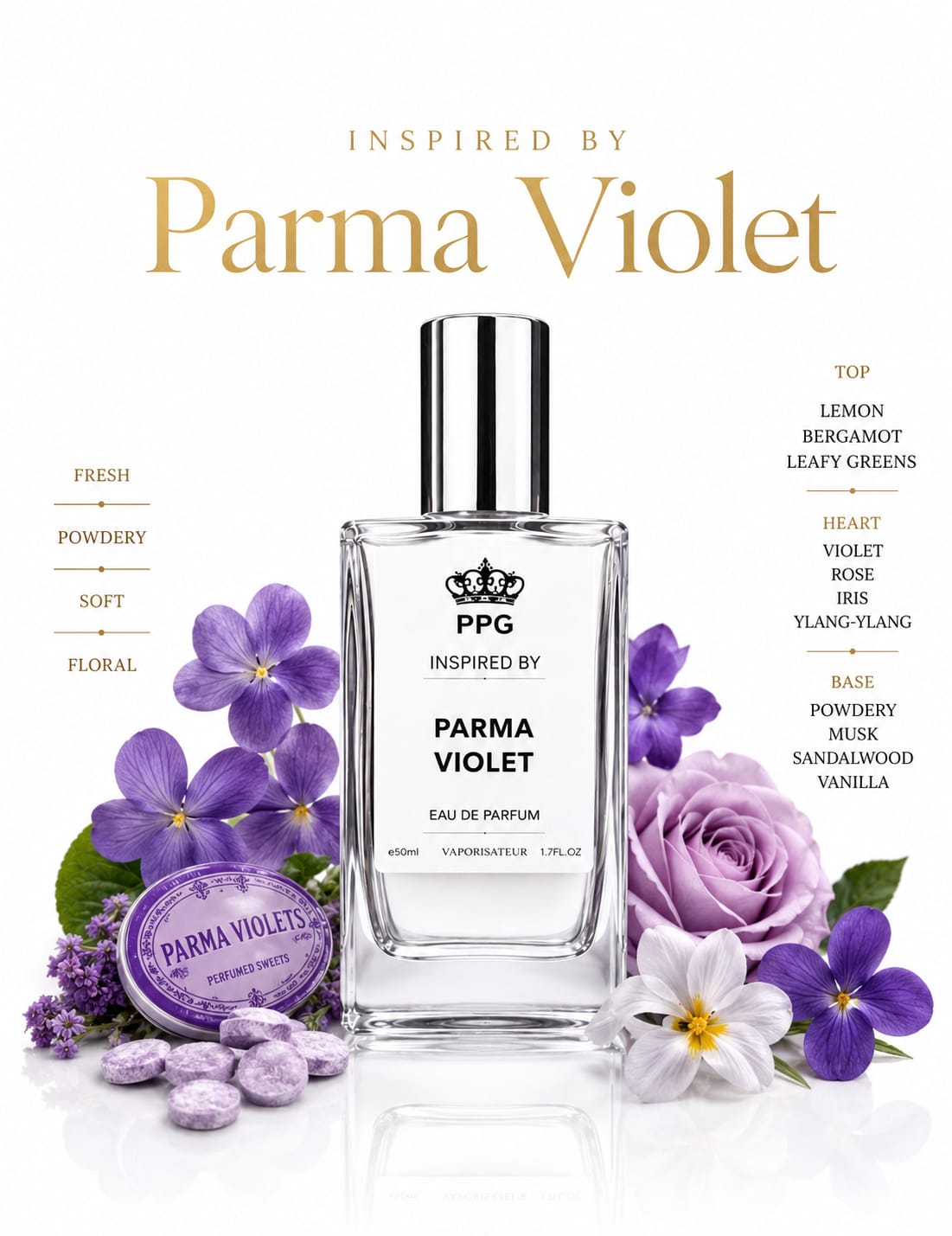 Parma Violet Perfume Spray: Sweet Floral Scent, Vegan EDP 50ml