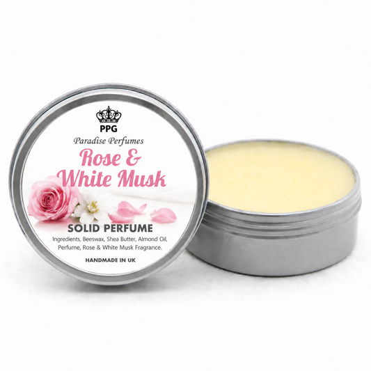 Rose & White Musk Solid Perfume: Floral Musky Scent, Handmade in UK