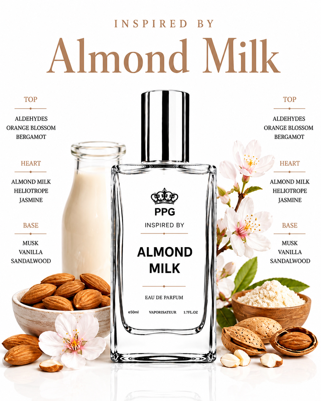 Almond Milk Perfume Spray: Vibrant Crisp Fresh Uplifting Scent, Vegan EDP 50ml