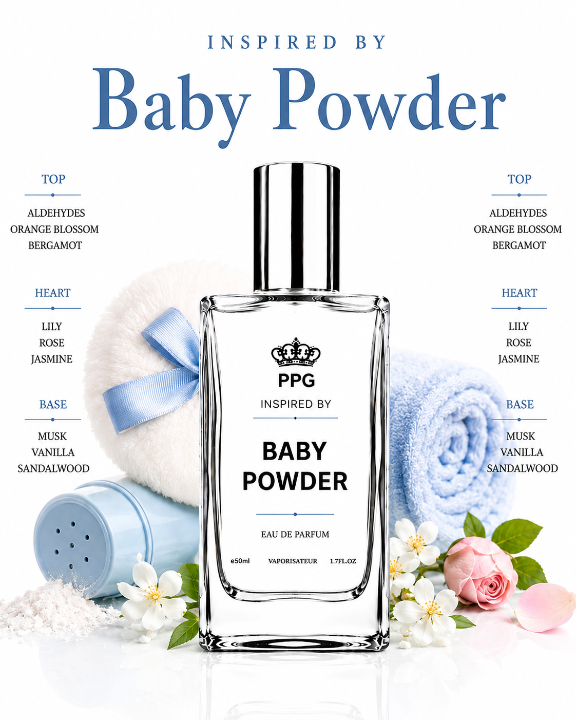 Baby Powder Perfume Spray: Vibrant Crisp Fresh Uplifting Scent, Vegan EDP 50ml