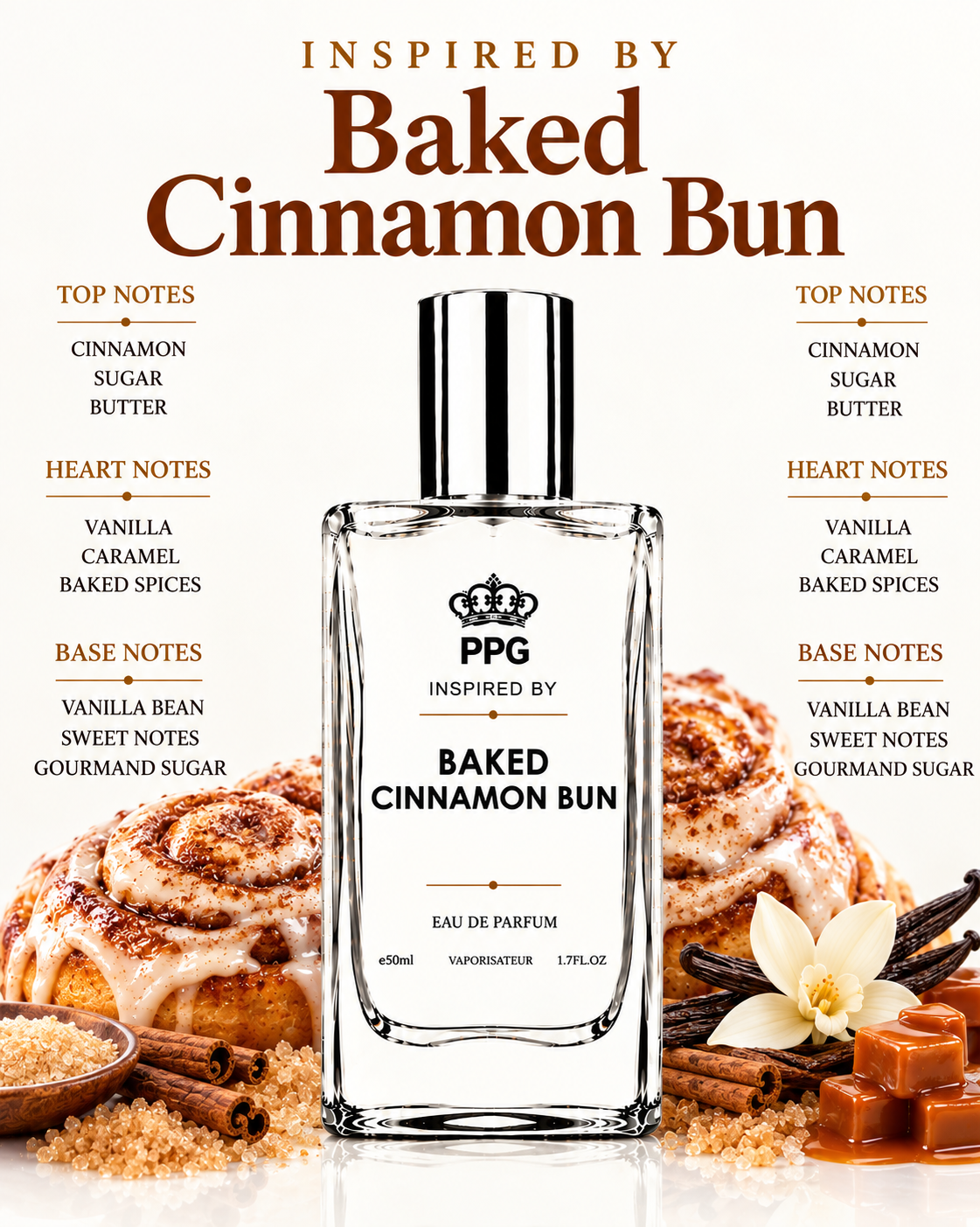 Baked Cinnamon Bun Perfume Spray, Gourmand Scent, Vanilla Caramel (50ml)