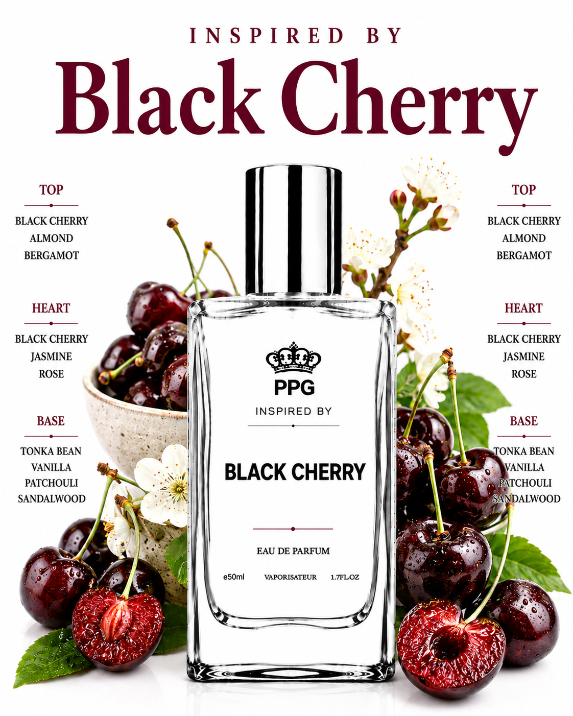 Black Cherry Perfume Spray: Luscious Sweet Ripe Juicy Scent Vegan EDP 50ml