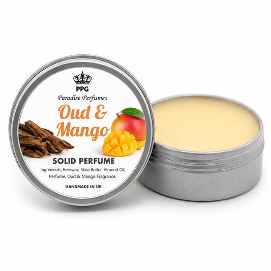 Oud & Mango Solid Perfume: Exotic Tropical Earthy Scent, Handmade in UK