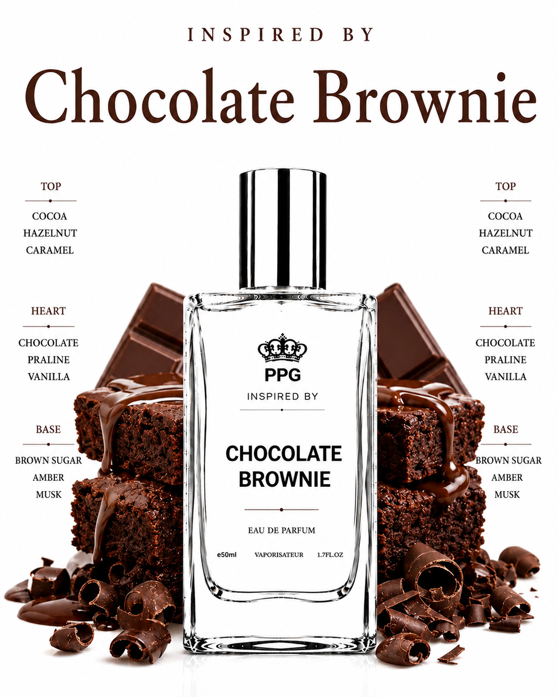 Chocolate Brownie Perfume Spray: Luxurious Rich Fresh Floral Spicy Scent, Vegan EDP 50ml