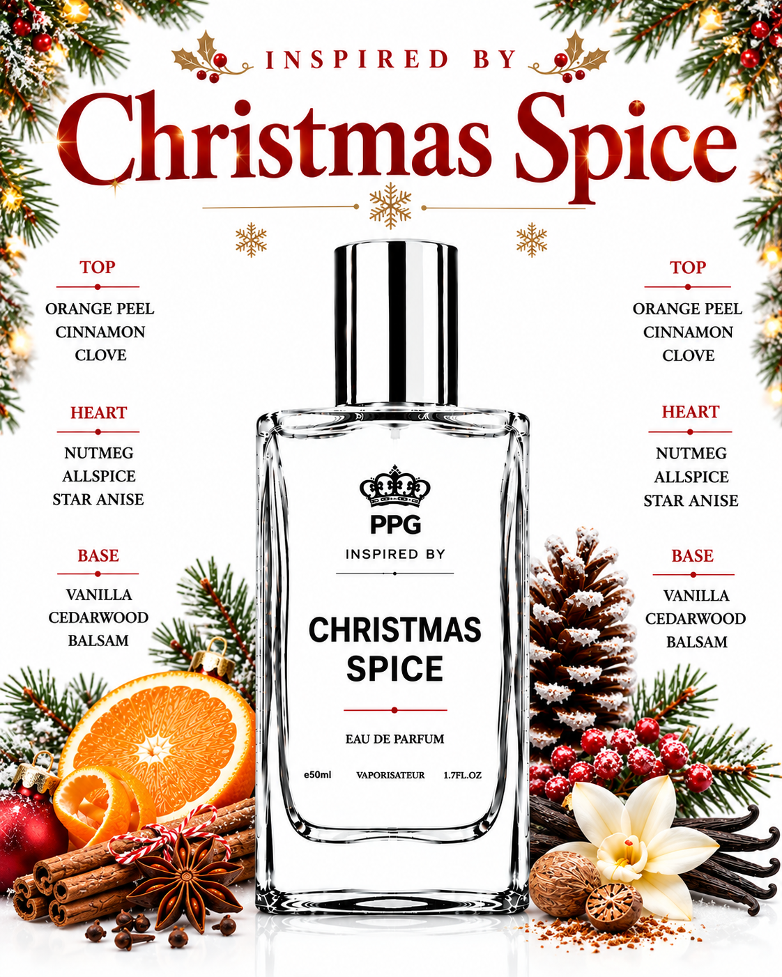 Christmas Spice Perfume Spray: Luxurious Festive Spicy Winter Scent, Vegan EDP 50ml