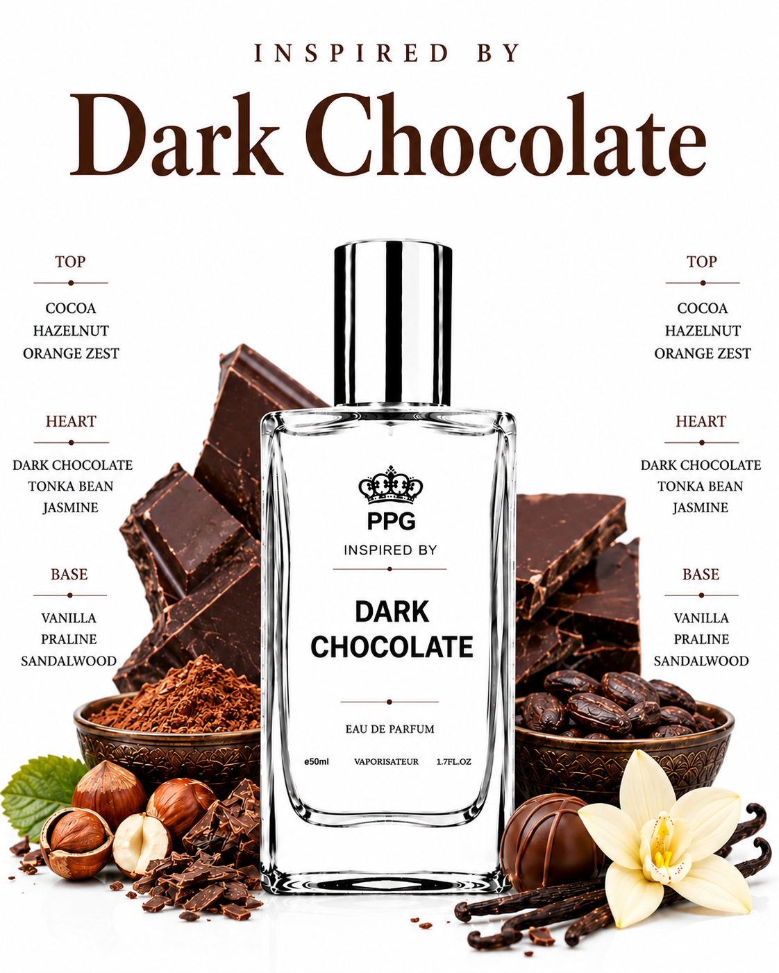 Dark Chocolate Perfume Spray: Irresistible Premium Cocoa Gourmand Scent, Vegan EDP 50ml
