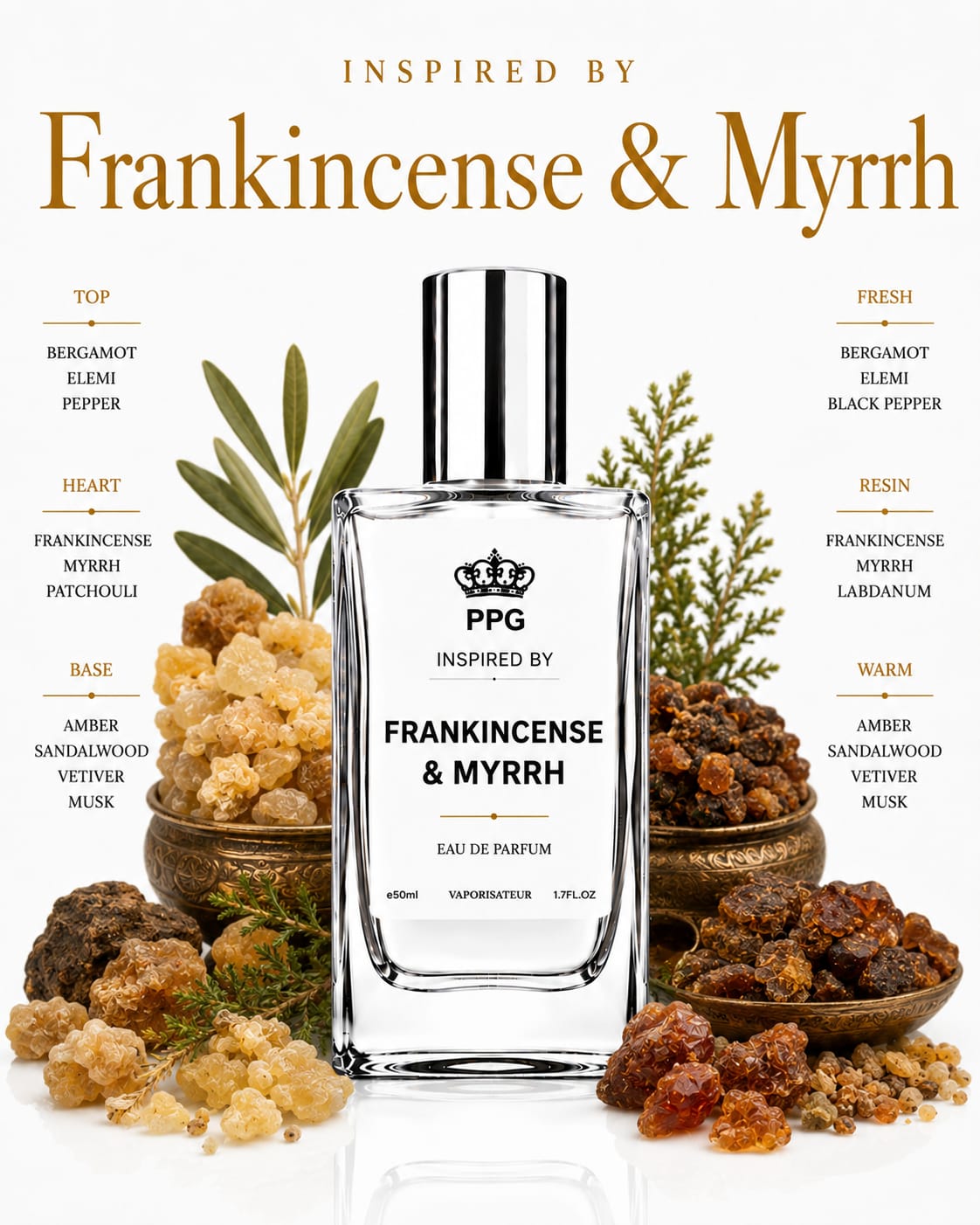 Frankincense & Myrrh Perfume Spray: Warm Captivating Resinous Scent, Vegan EDP 50ml