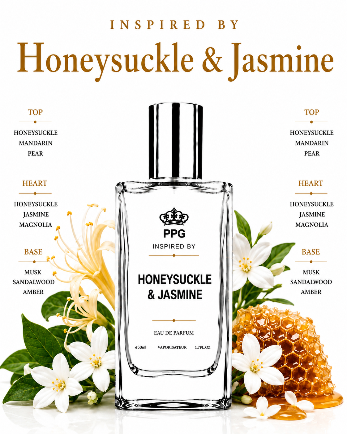 Honeysuckle & Jasmine Perfume Spray: Enchanting Sweet Nectar Floral Scent, Vegan EDP 50ml