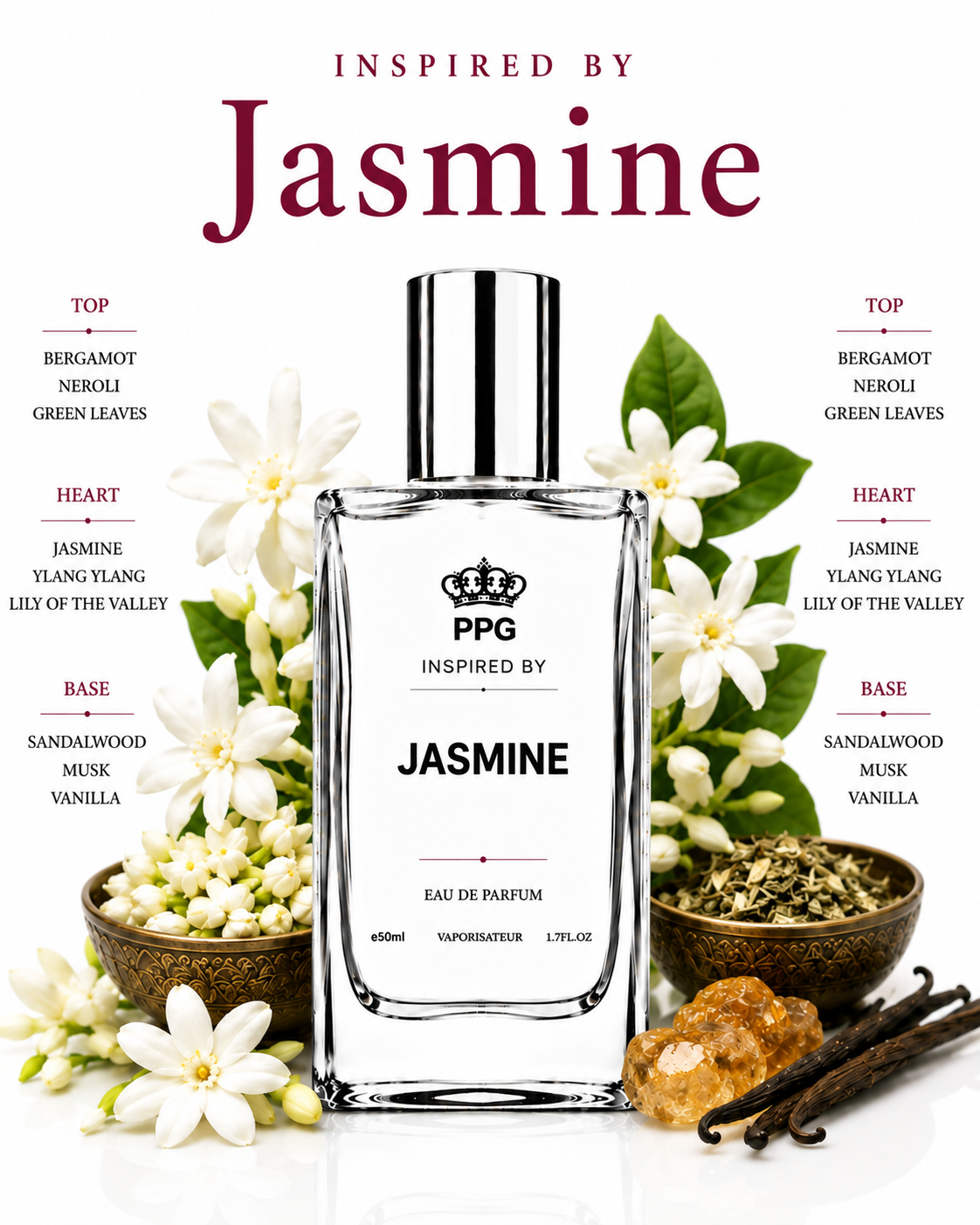 Jasmine Perfume Spray: Rich Blooming Floral Scent, Vegan EDP 50ml