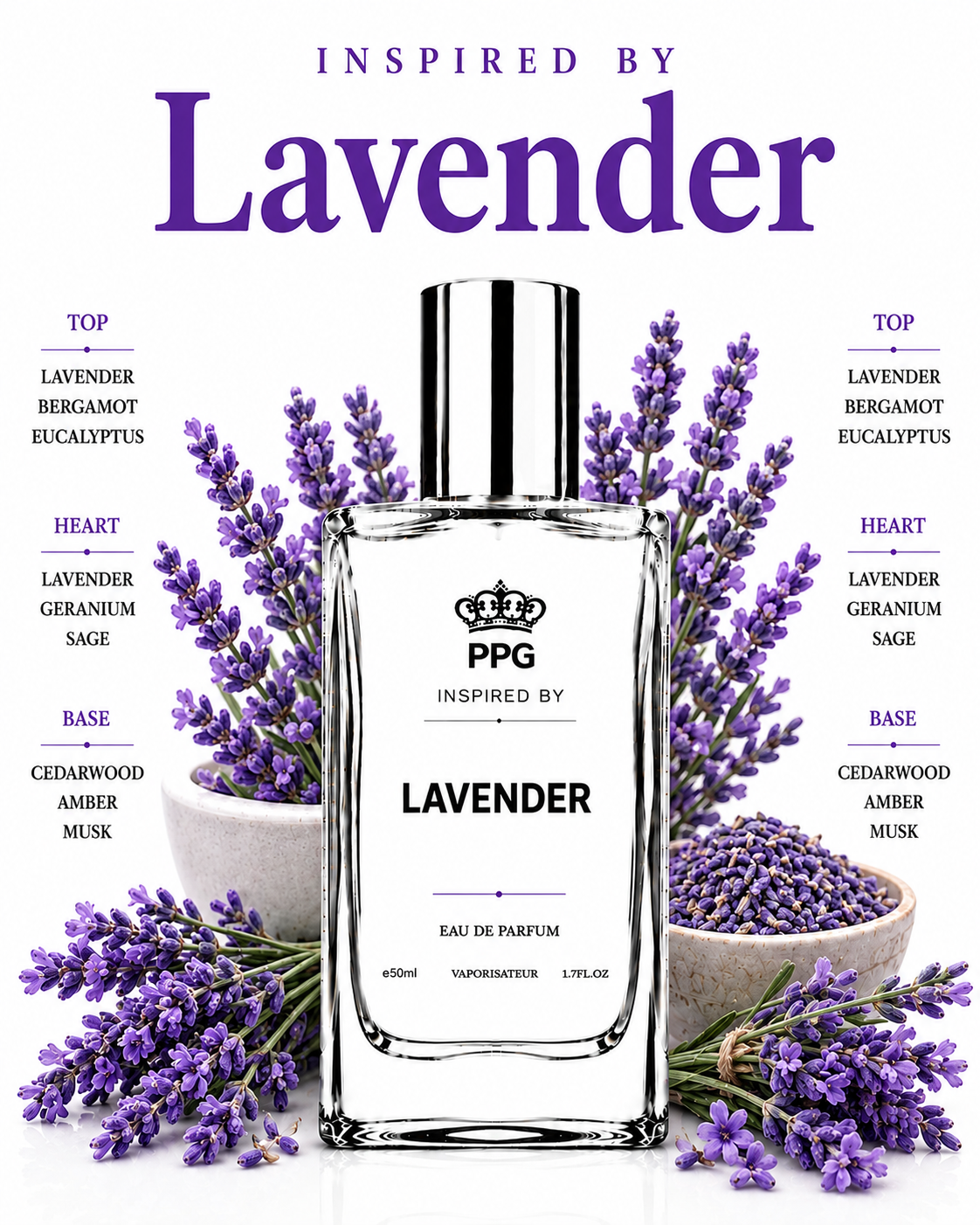 Lavender Perfume Spray: Aromatic Herbal Floral Scent, Vegan EDP 50ml