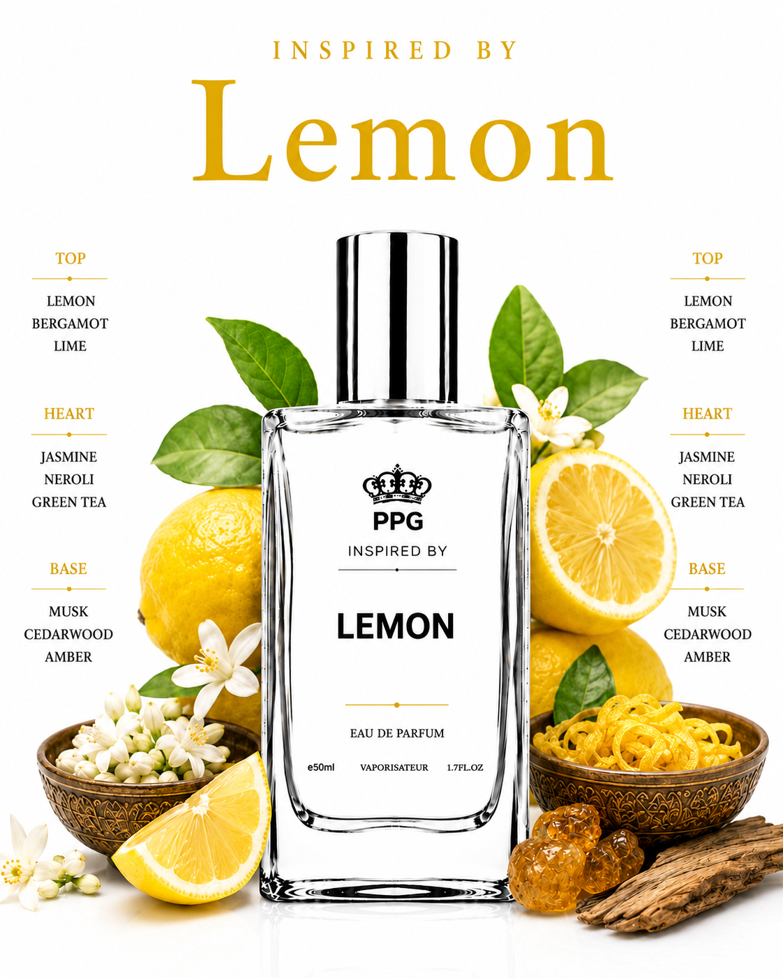 Lemon Perfume Spray: Refreshing Crisp Bright Zesty Scent Vegan EDP 50ml