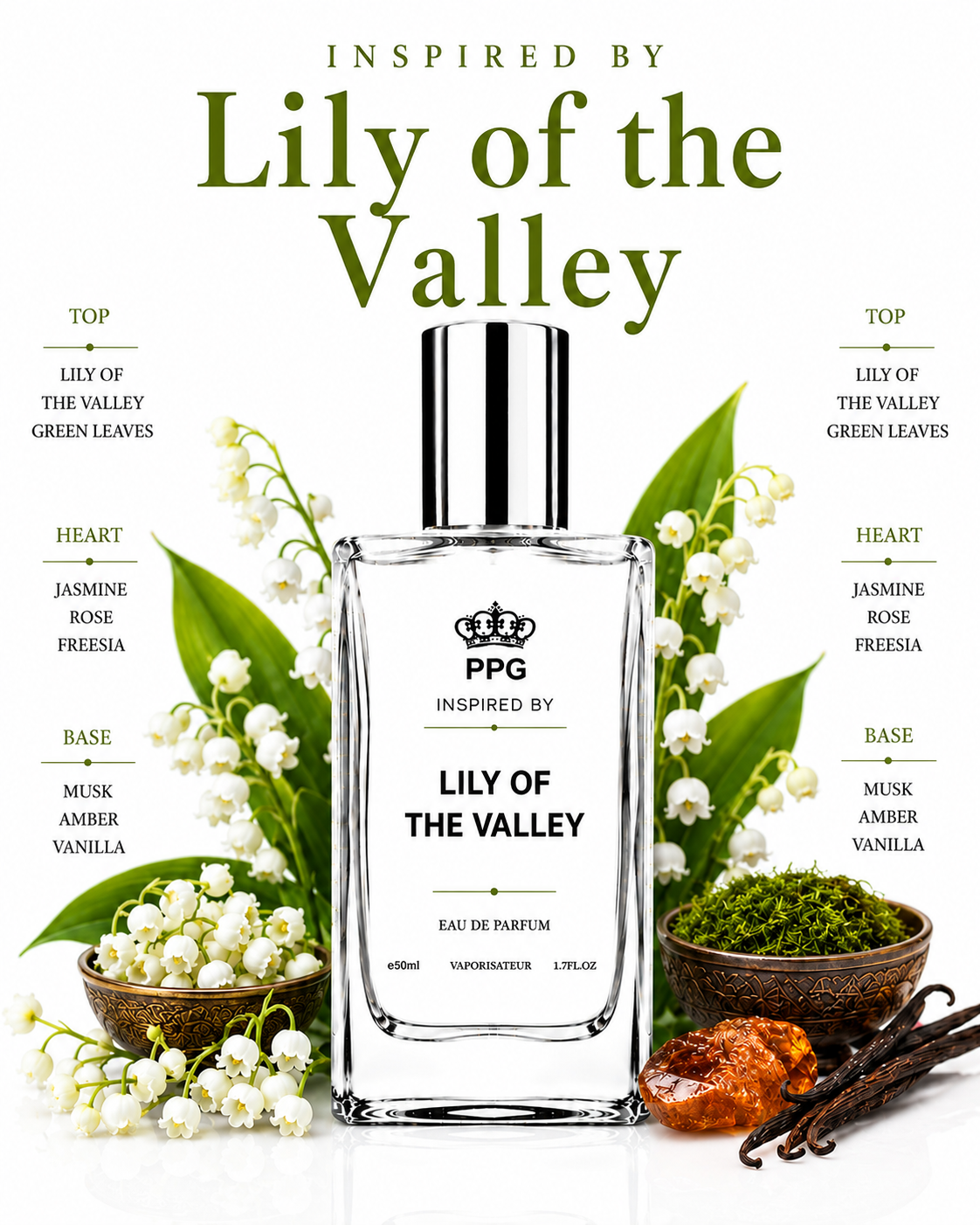 Lily of the Valley Perfume Spray: Graceful Soft Floral Enchanting Scent, Vegan EDP 50ml