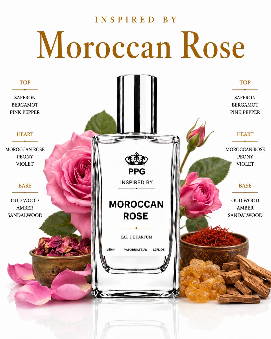 Moroccan Rose Perfume Spray: Exotic Floral Musky Scent, Vegan EDP 50ml