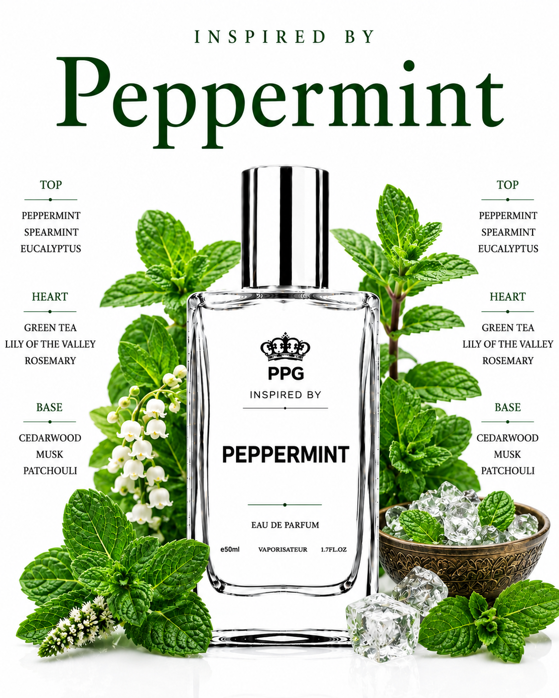 Peppermint Perfume Spray: Refreshing Crisp Cool Mint Scent Vegan EDP 50ml