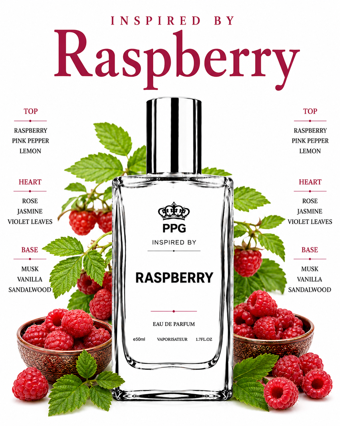 Raspberry Perfume Spray: Captivating Sweet Ripe Juicy Fruity Scent Vegan EDP 50ml