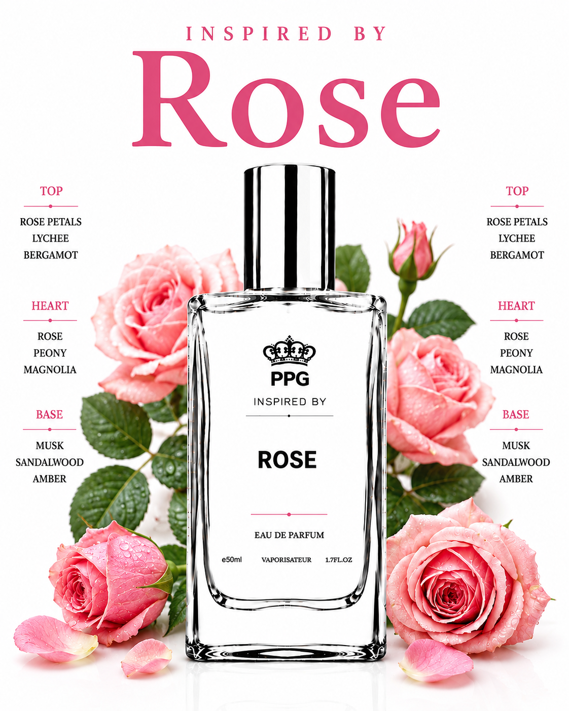 Rose Perfume Spray: Fresh Blooming Floral Scent, Vegan EDP 50ml