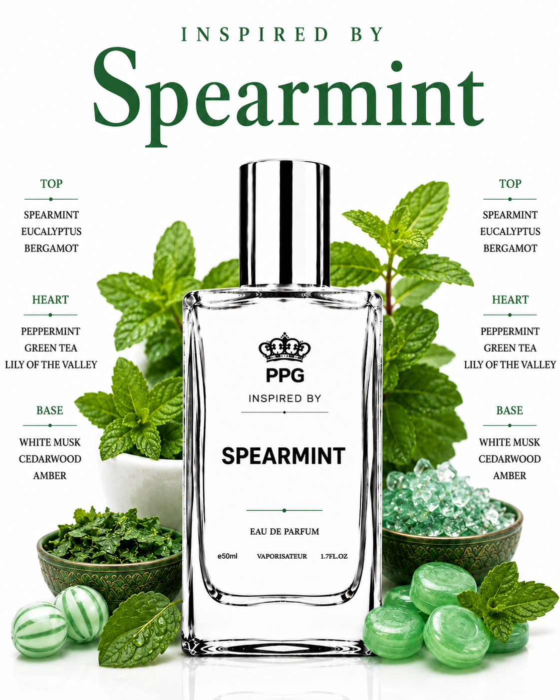 Spearmint Perfume Spray: Refreshing Crisp Cool Mint Scent Vegan EDP 50ml