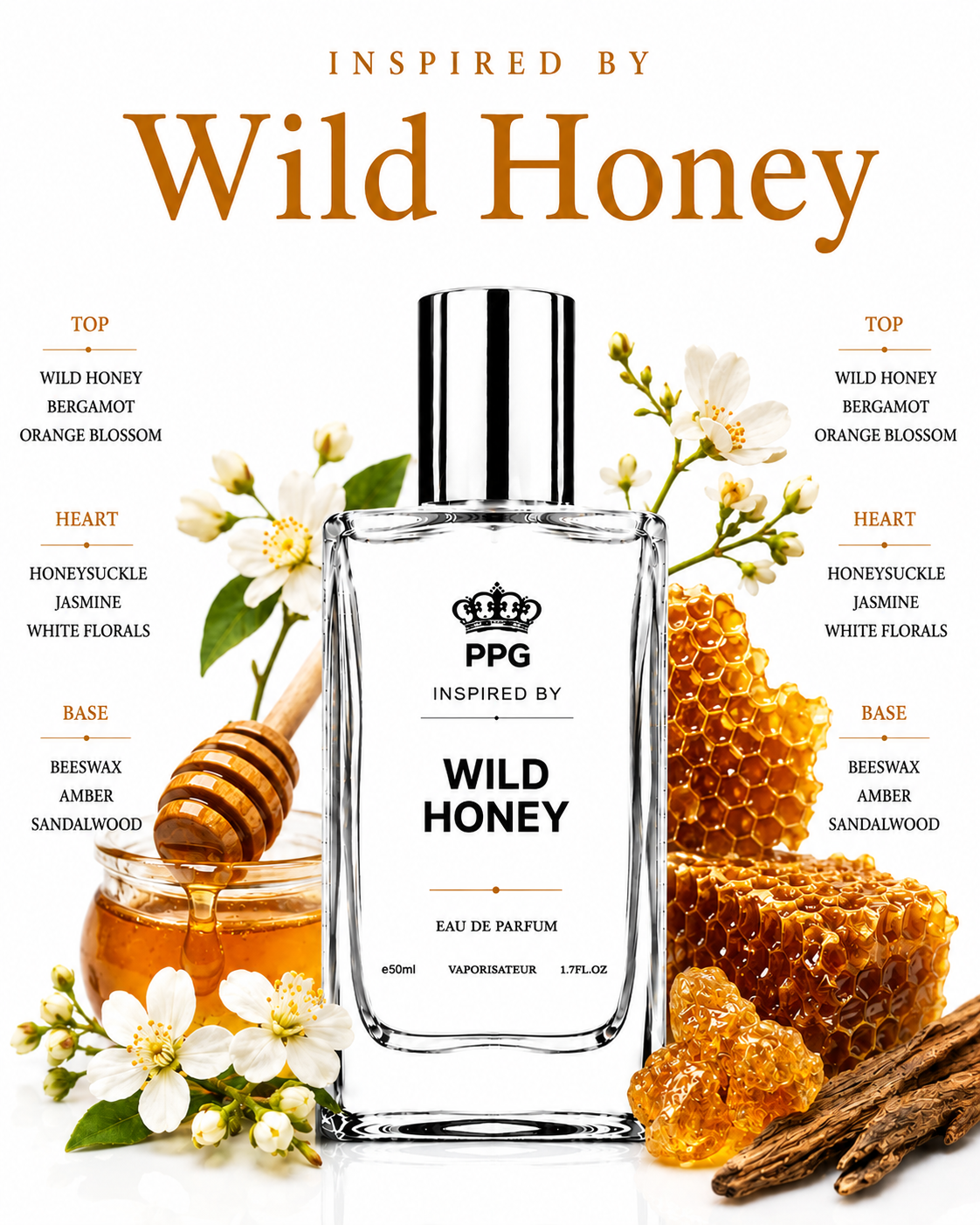 Wild Honey Perfume Spray: Luxurious Sweet Warm Scent, Vegan EDP 50ml